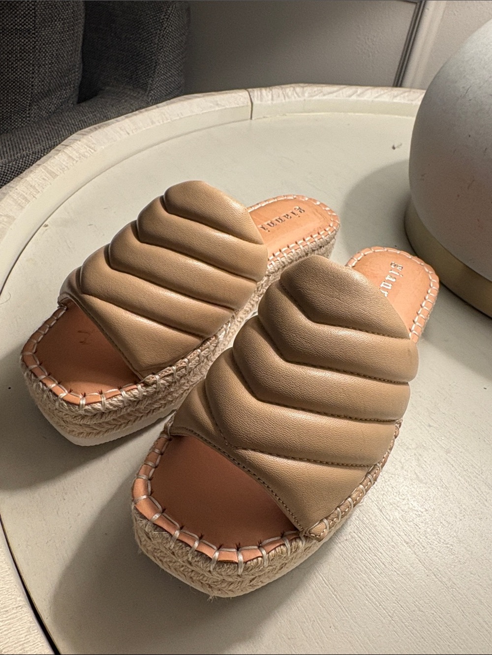 Gianni bini Beige Quilted Slide Espadrille Sandals - Women they run small